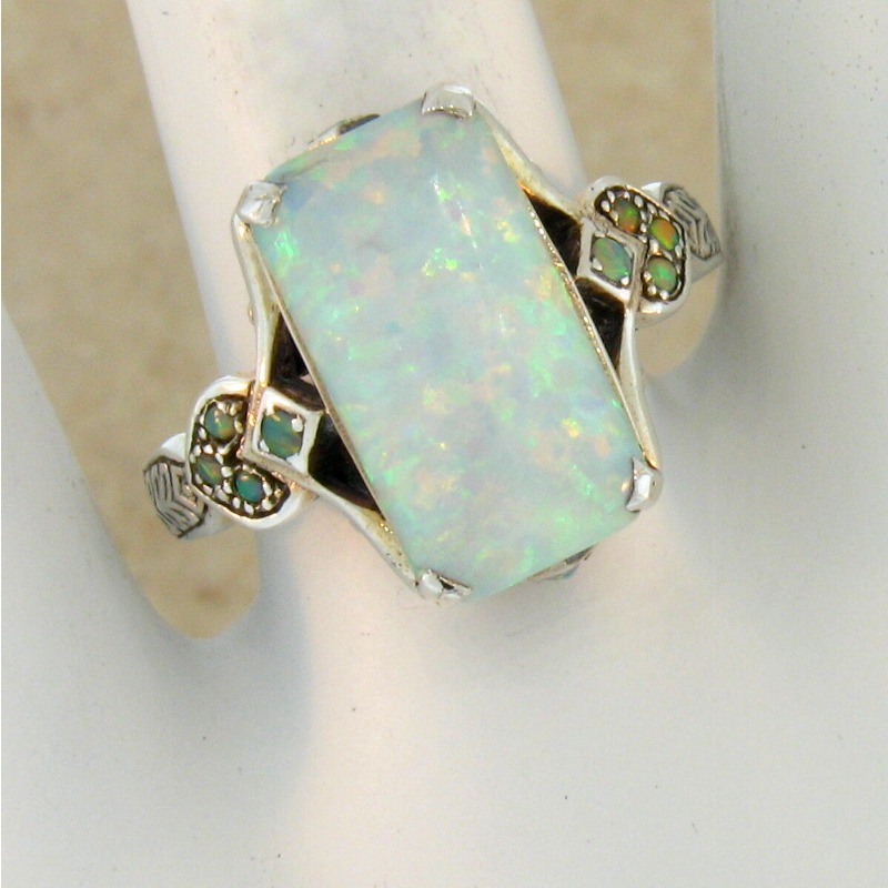 Women's Silver-Plated Copper Engagement Ring with Opal Accents
